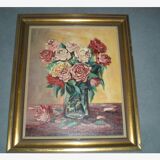 Gouty 'bouquet of roses' oil on canvas table