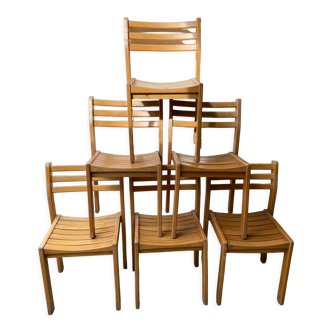 Série de 6 chaises XXème en chêne verni
