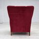 1960s, Danish armchair, red furniture velour, oak wood.