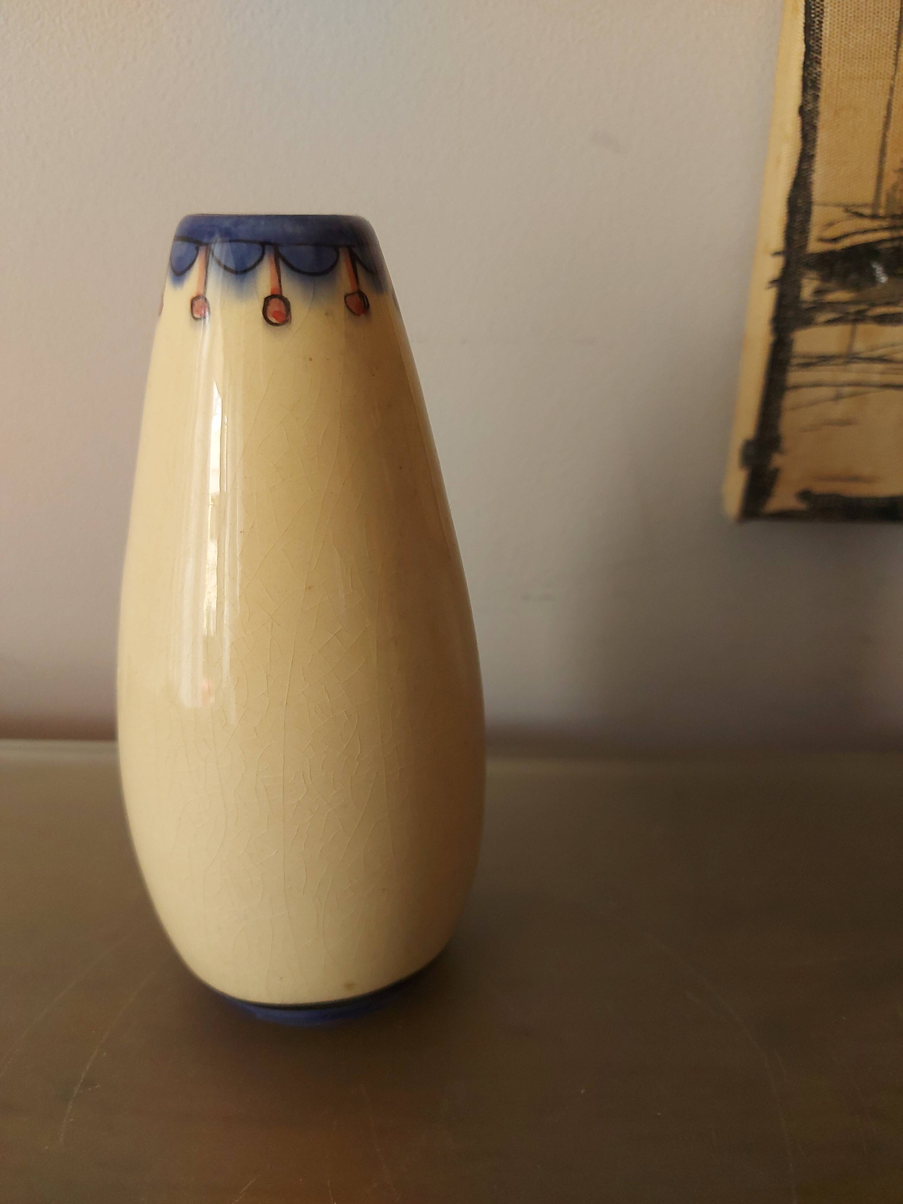 Signed art deco vase, bird of paradise décor