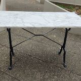 Marble bistro table, cast iron base signed Godin, L 120 cm, made in France!