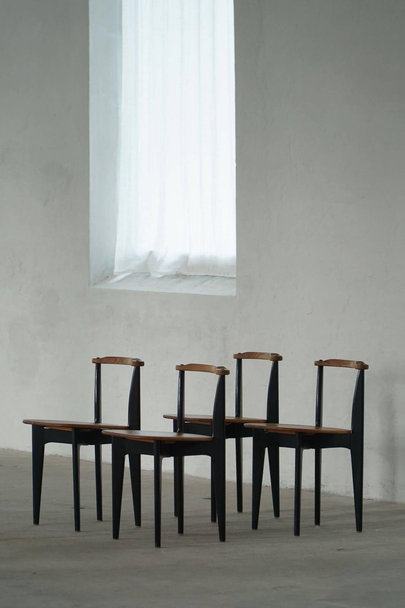 Set of 4 'Thema' chairs in pine by Yngve Ekström, Swedese, Modern Swedish, 1954