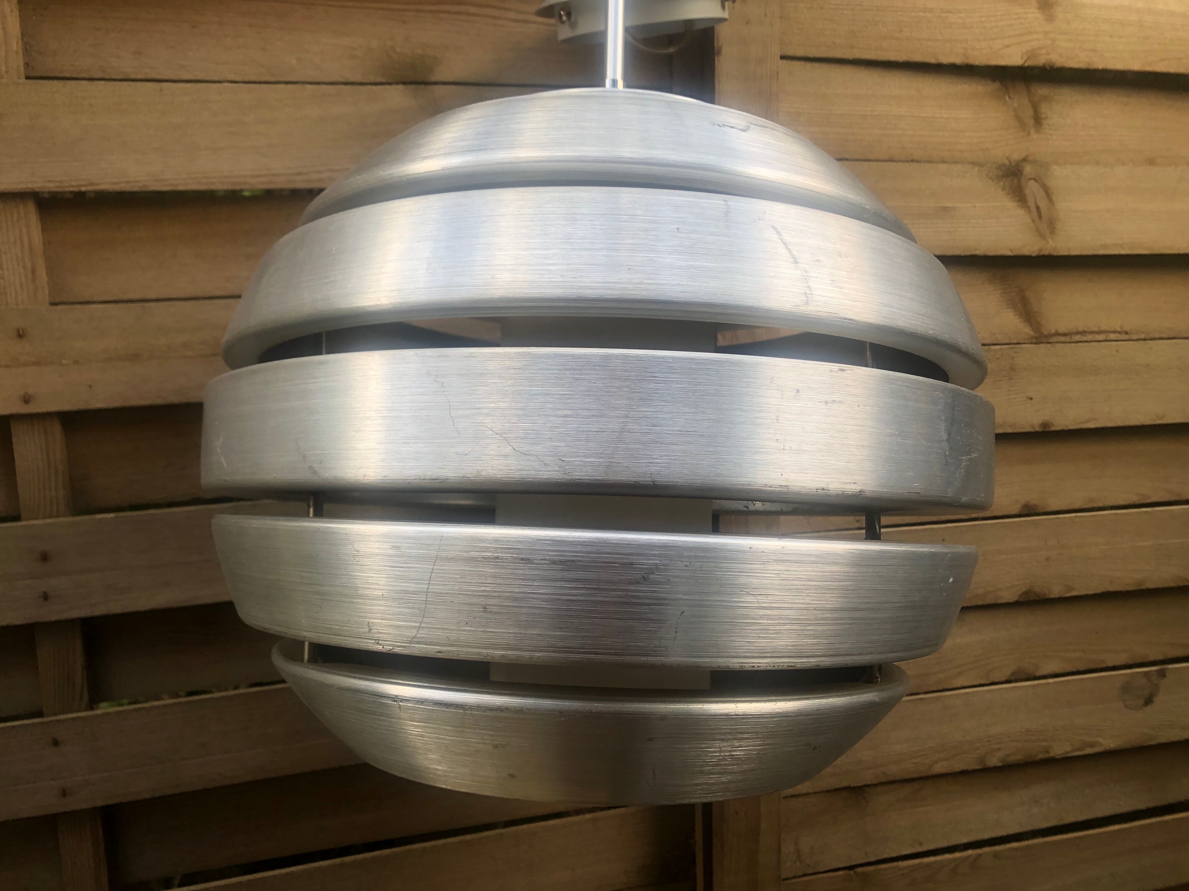 Polished steel pendant lamp with opaline cone 70s