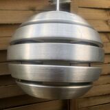 Polished steel pendant lamp with opaline cone 70s