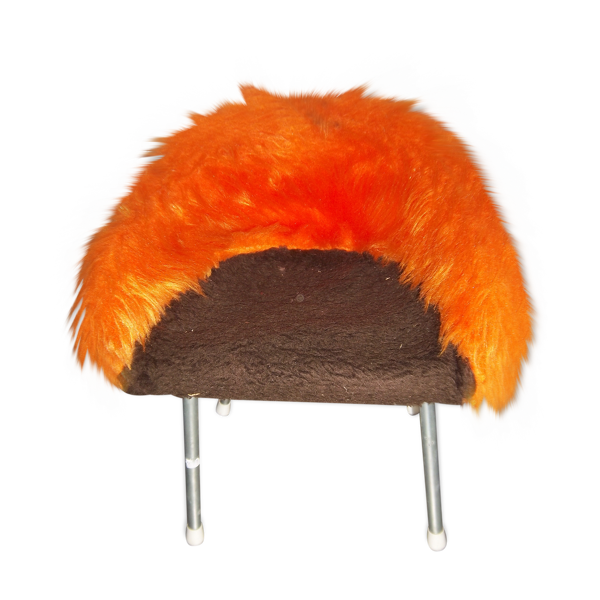 Fauteuil d'enfant de 1970 métal et moumoute orange