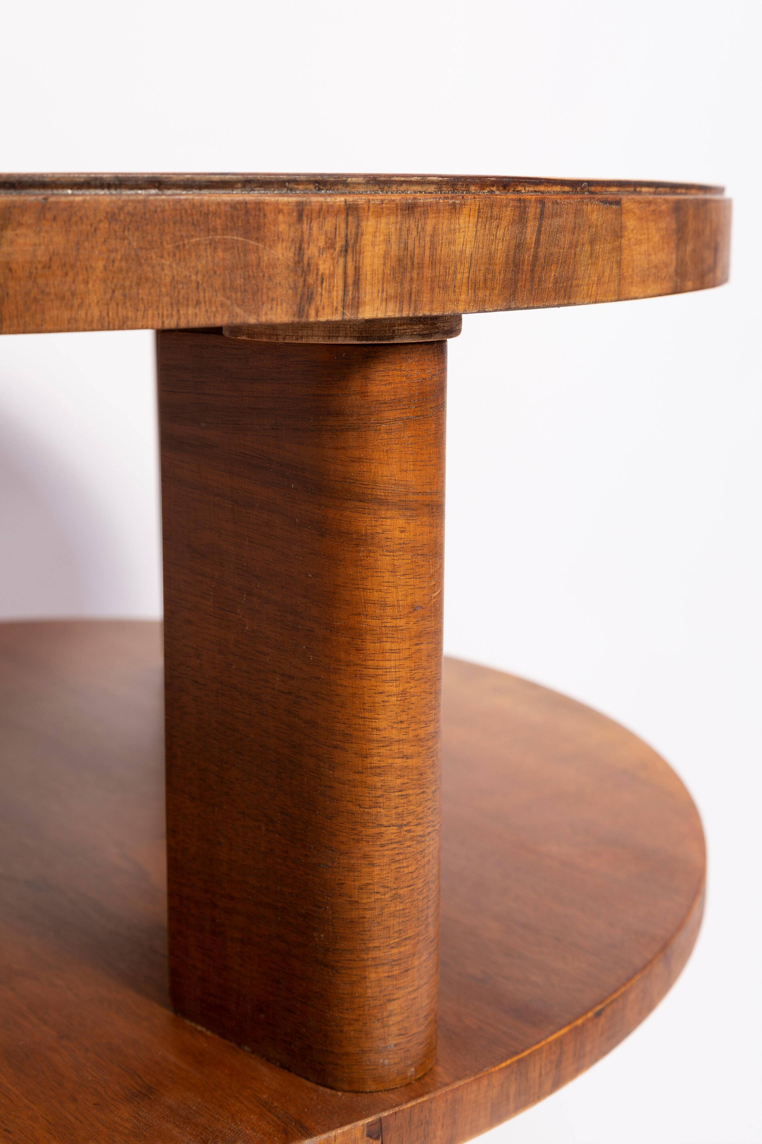 Mid-century modern coffee table, vintage, Art Deco, walnut wood, Poland, 1960s