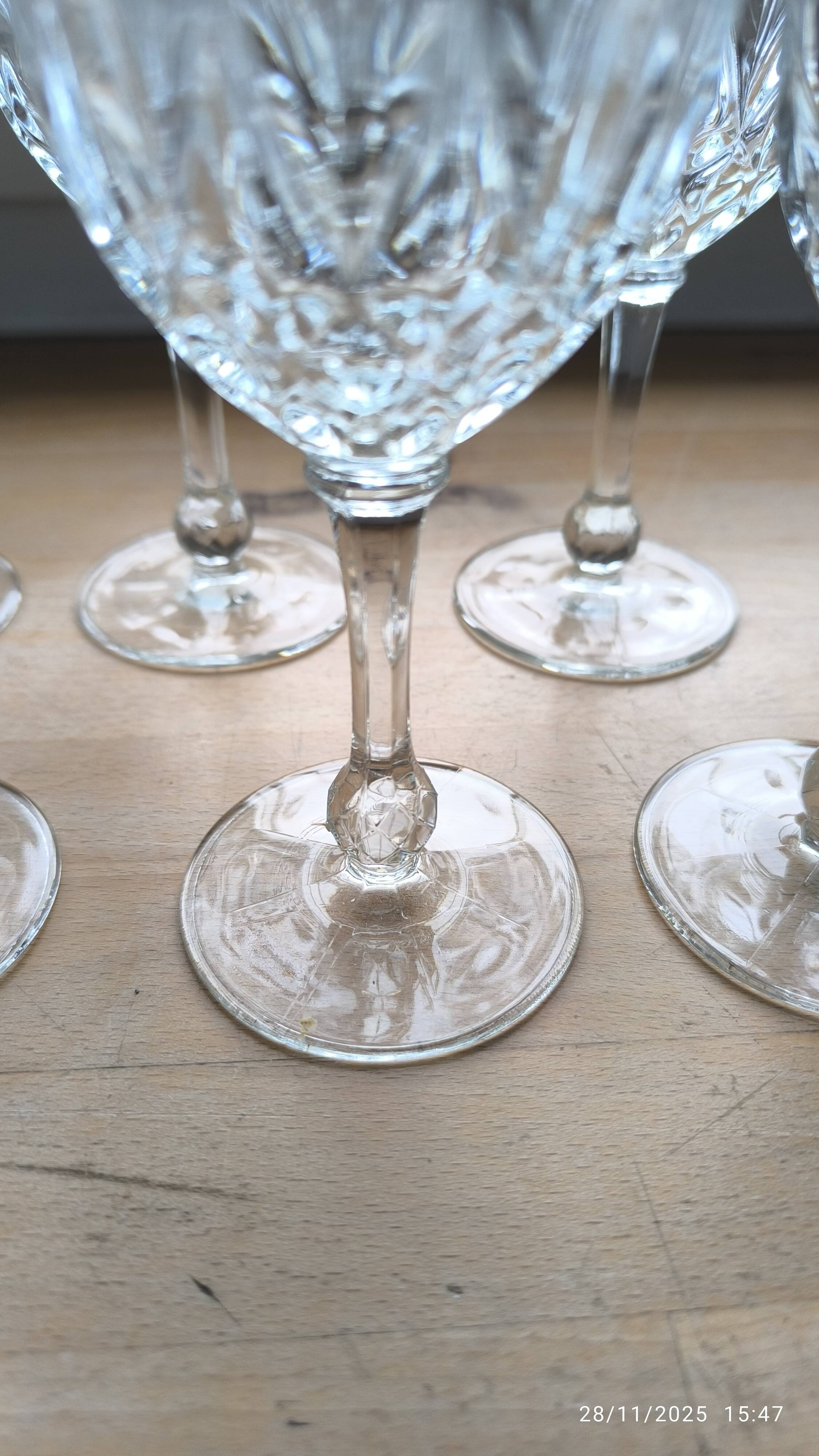 Set of 6 cut-glass glasses from the 1960s