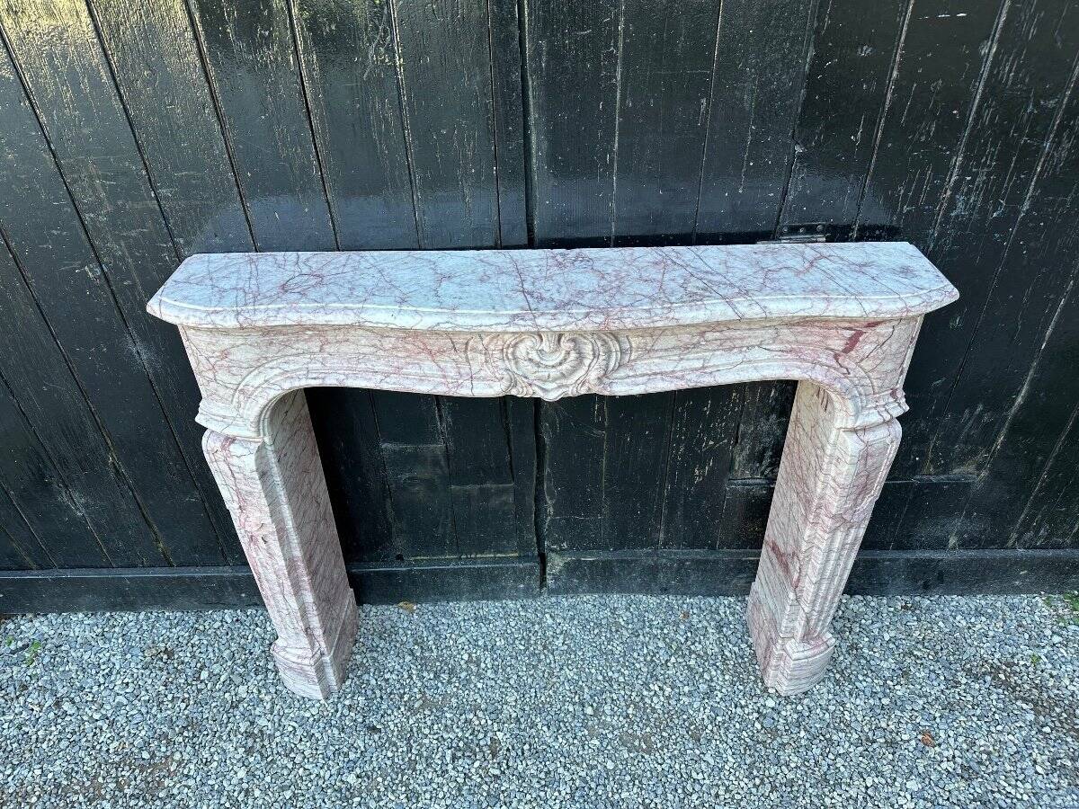Louis XV Style Fireplace In Pink Marble, Circa 1980