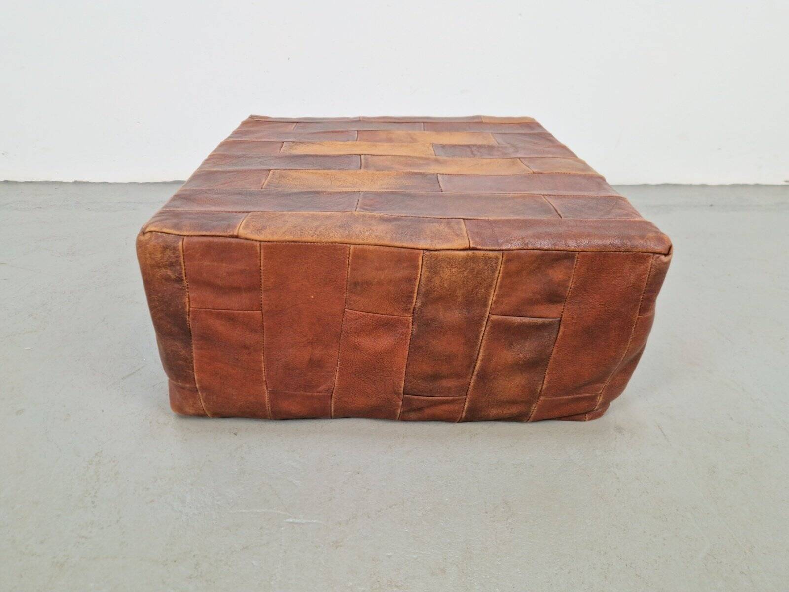 Brown Leather Pouf with Patchwork from de Sede, Switzerland, 1970s
