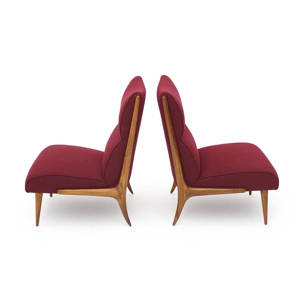 Set of wooden and boucle chairs, 1940s