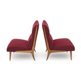 Set of wooden and boucle chairs, 1940s