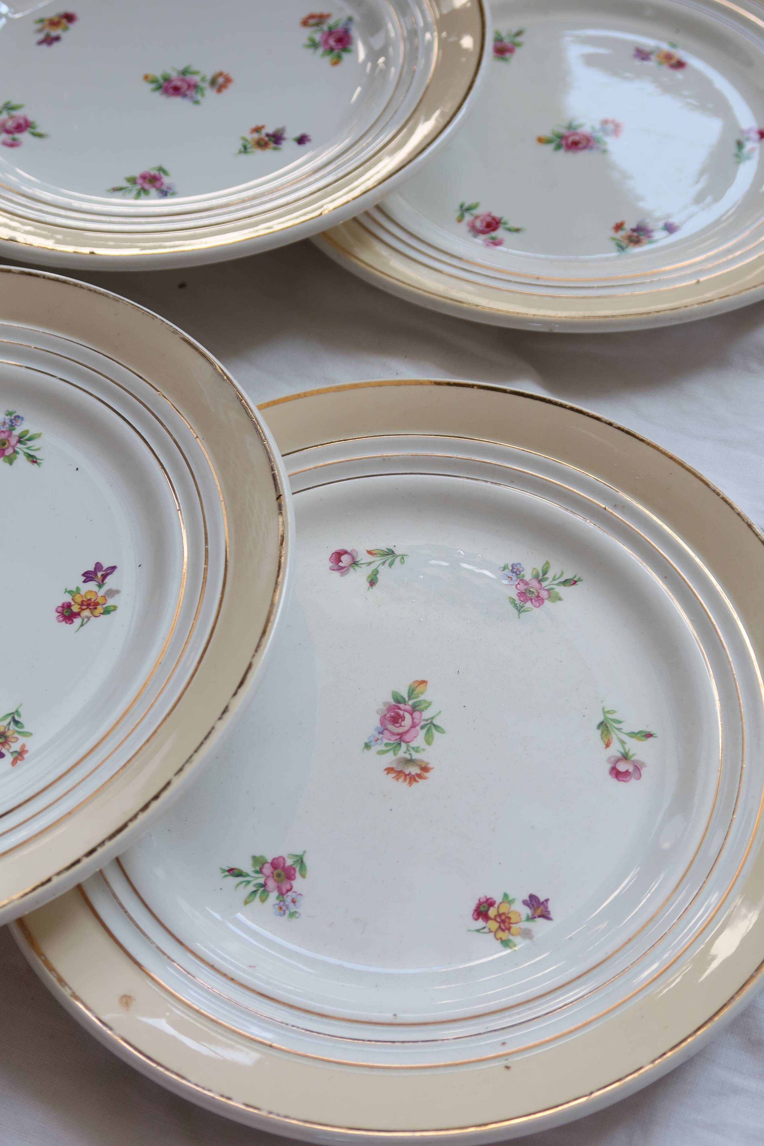 6 vintage Céranord France “Cheverny” dessert plates - Floral pattern
