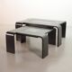 Rectangle Black Lacquered Plywood Coffee Table with Smoked Glass Panel 70s
