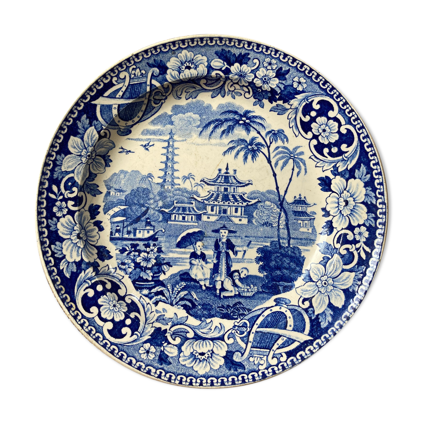 Old plate Yeddo Sarreguemines with Asian Japanese decoration 1900 old