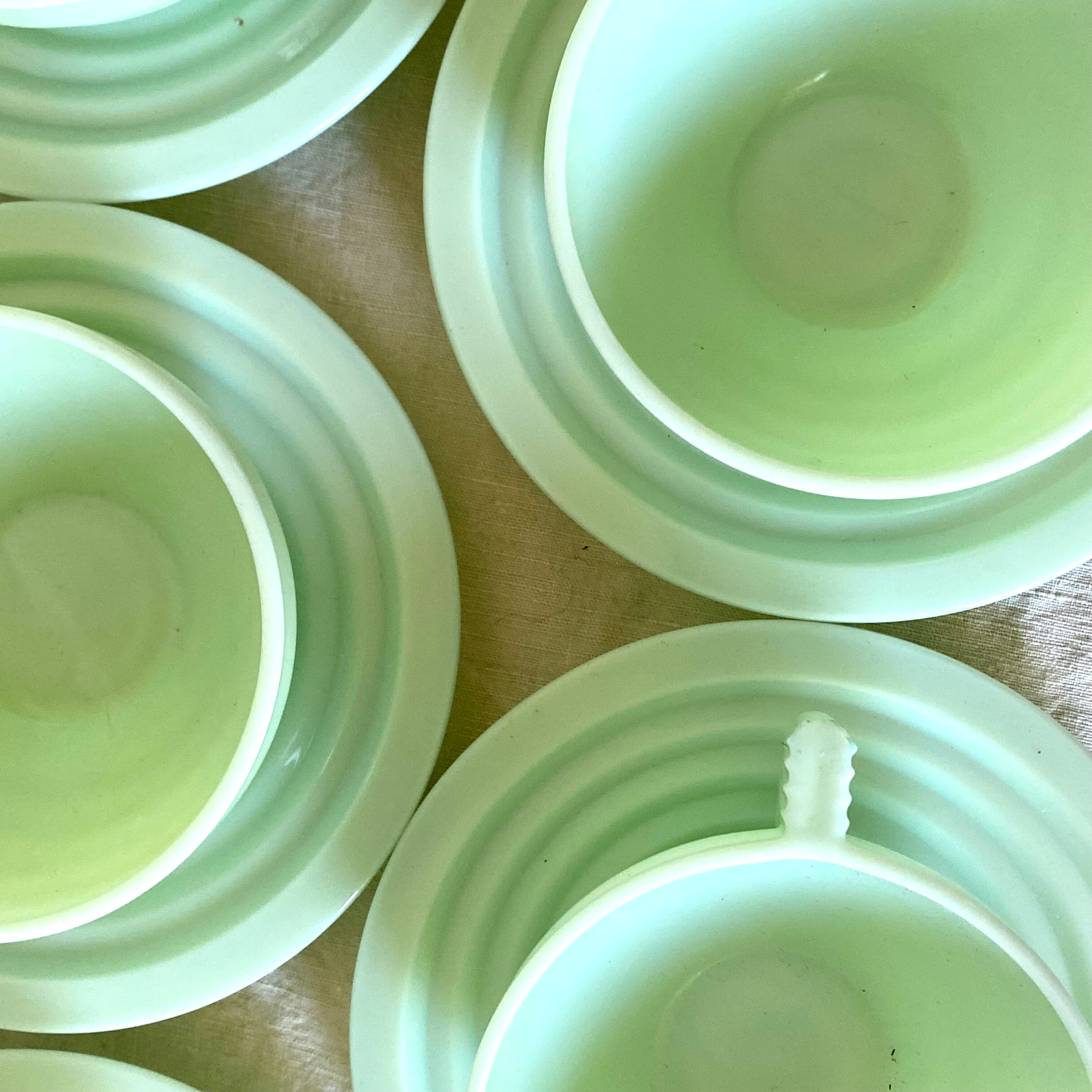 Art Deco cups in green opaline