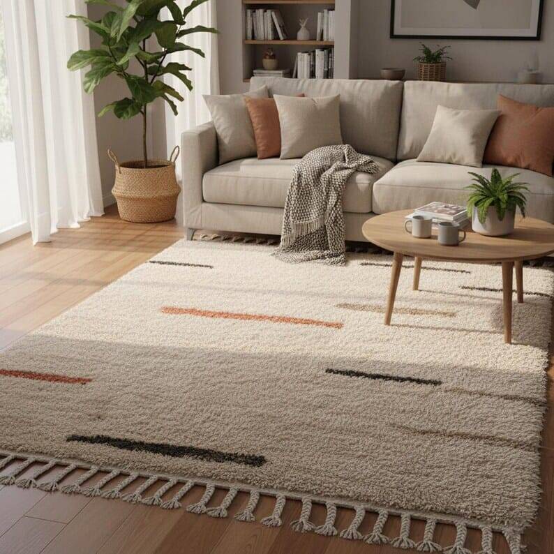Handwoven pure wool rug, size 100 x 200 cm