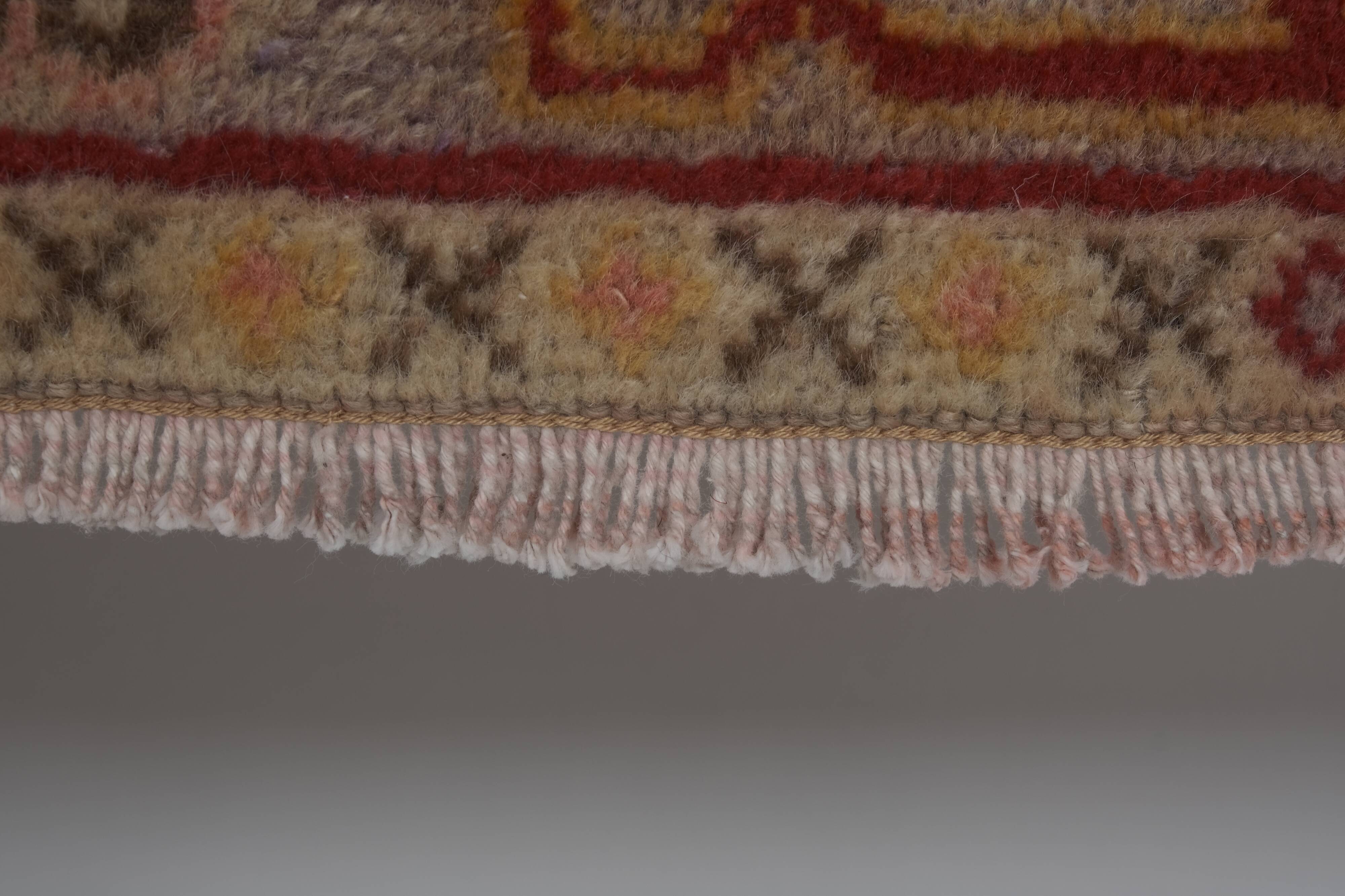 Vintage Red and Pink Turkish Oushak Rug - Kitchen Rug 3'5" X 7'4"