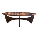 Astro oval coffee table in brown teak with glass top — Victor Wilkins, G-Plan (1960s)