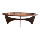 Table basse ovale Astro en teck marron avec plateau en verre — Victor Wilkins, G-Plan (1960s)