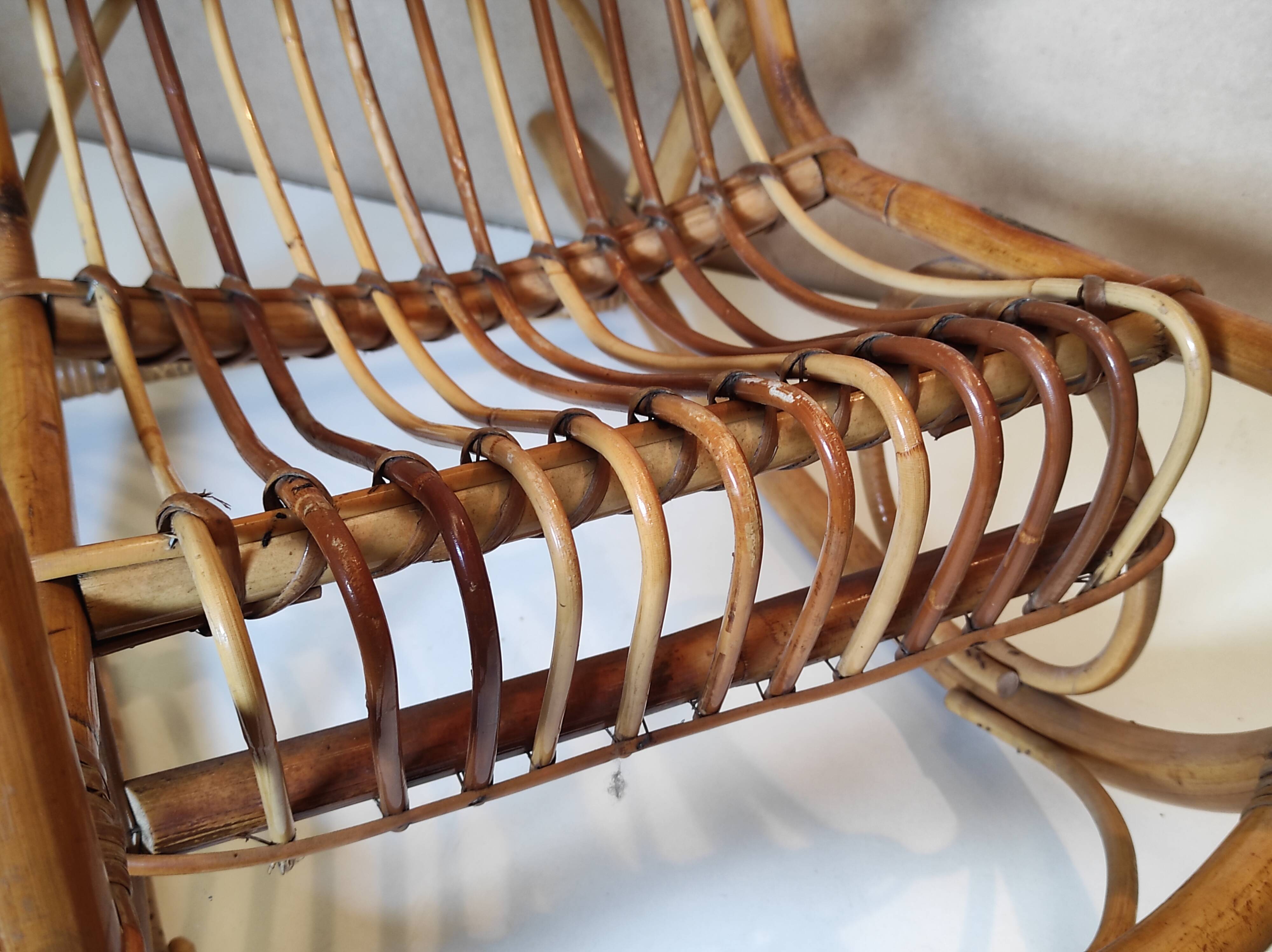Old Italian vintage rattan rocking chair for children