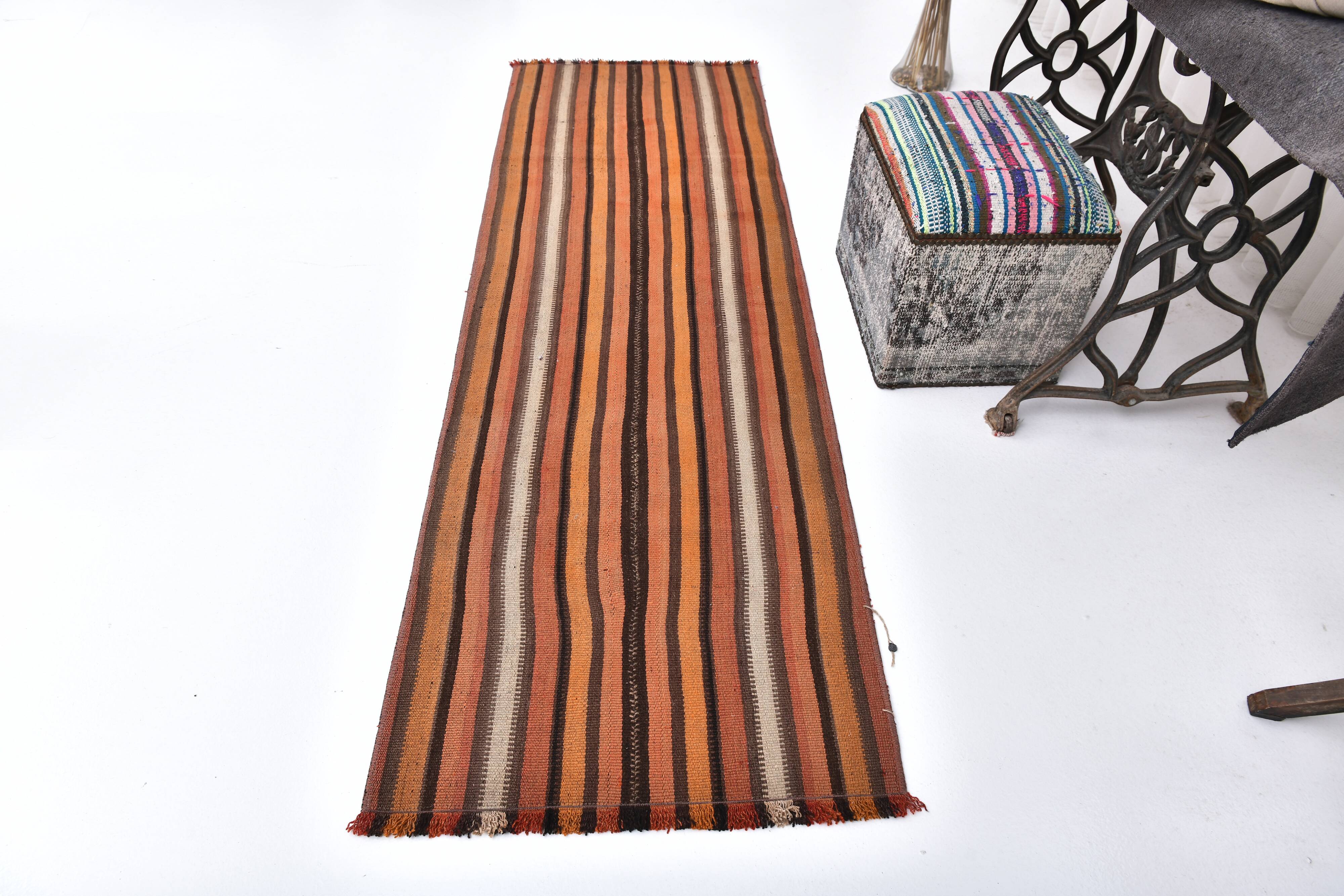 2x7 Brown Orange Vintage Kilim Runner Rug 73x221Cm SK 241806