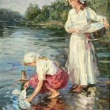 Oil painting on canvas signed dimensions: height -63cm-width -49cm-