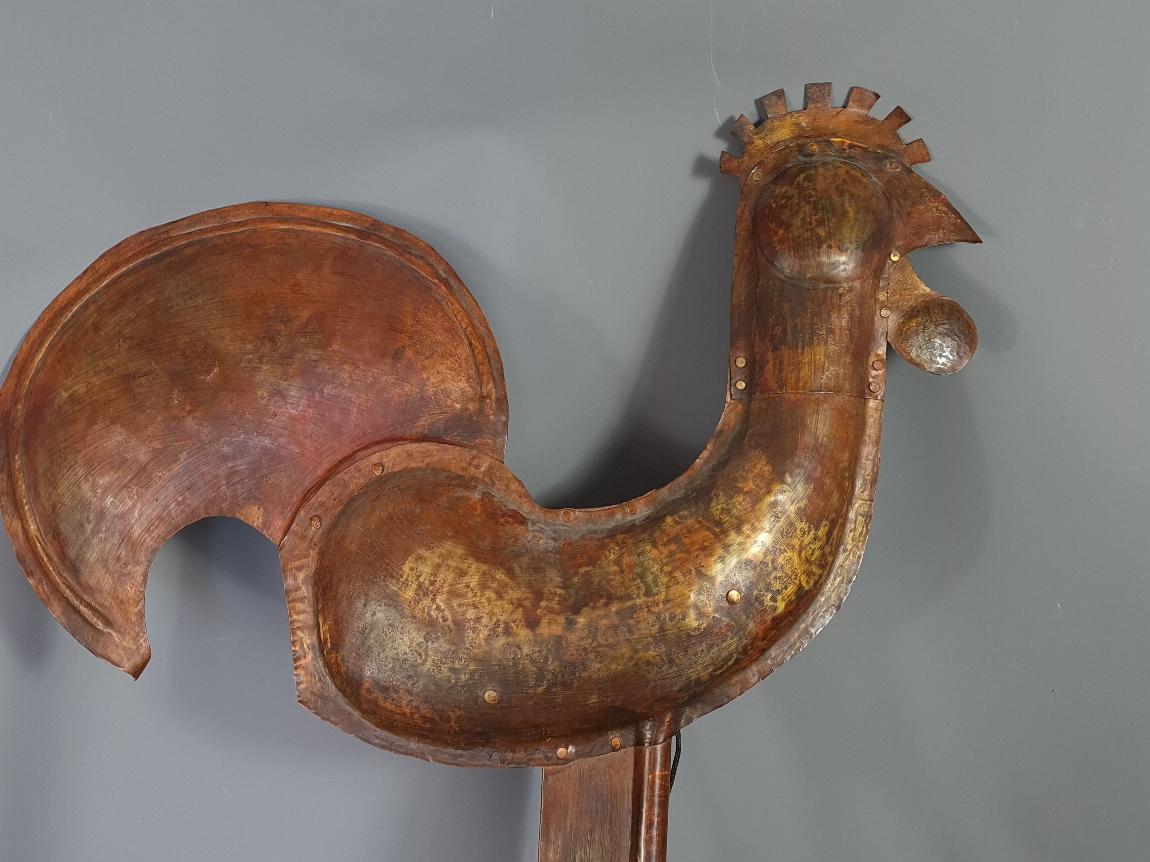 Rooster in wall lamp copper beautiful work of dinanderie 58x53 cm