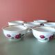 Set of 6 fine and refined cups with red rose decoration.