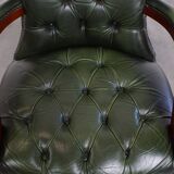 Green Cowhide Leather Chesterfield Office Chair on Wheels