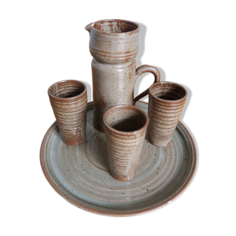 Stoneware service pitcher glasses and tray