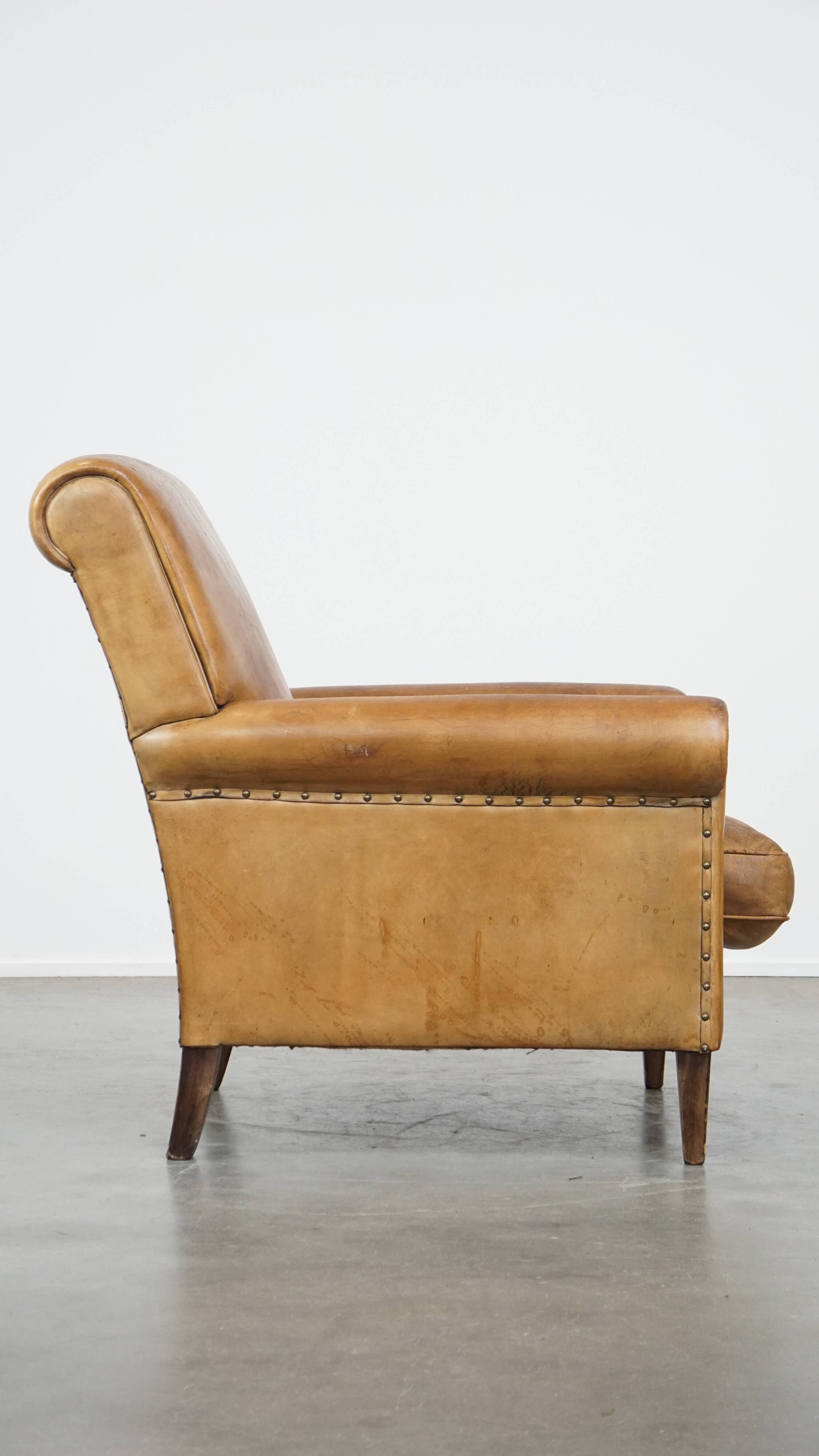 Vintage sheepskin leather armchair