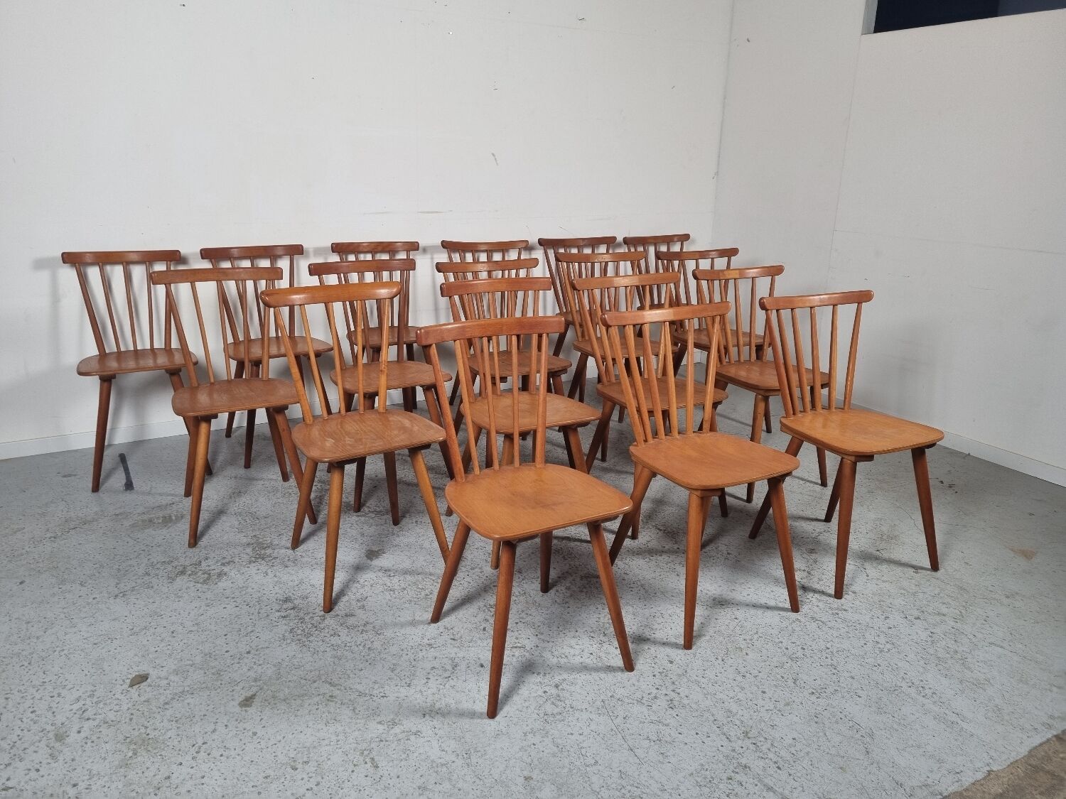 Set of 18 Scandinavian style bistro chairs, 60s
