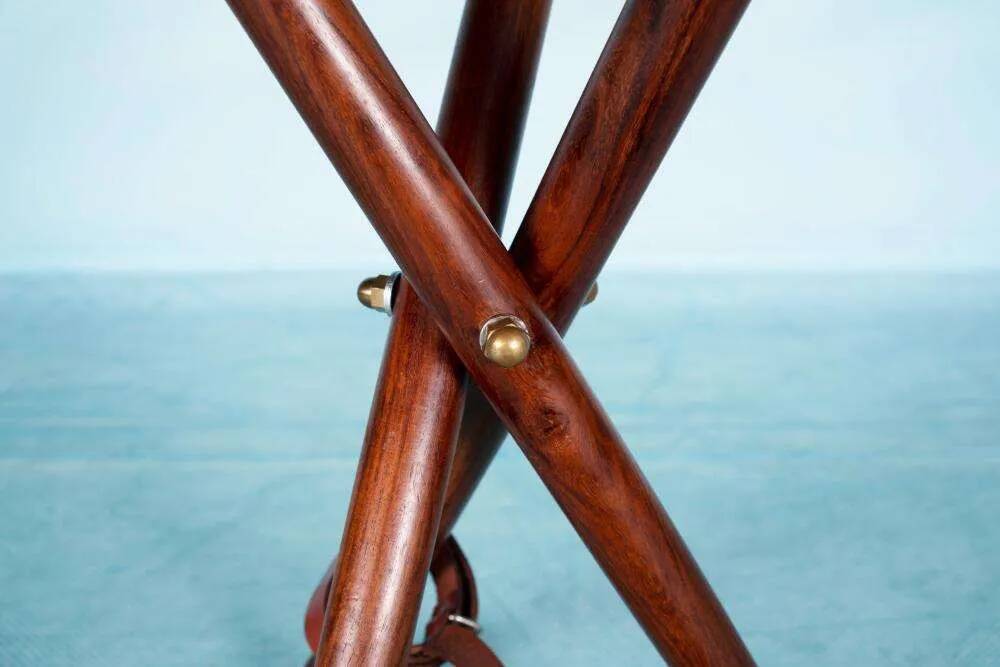 Scandinavian bohemian leather stool, Danish teak stool.