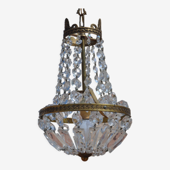 Lustre montgolfiere en bronze avec  pampilles