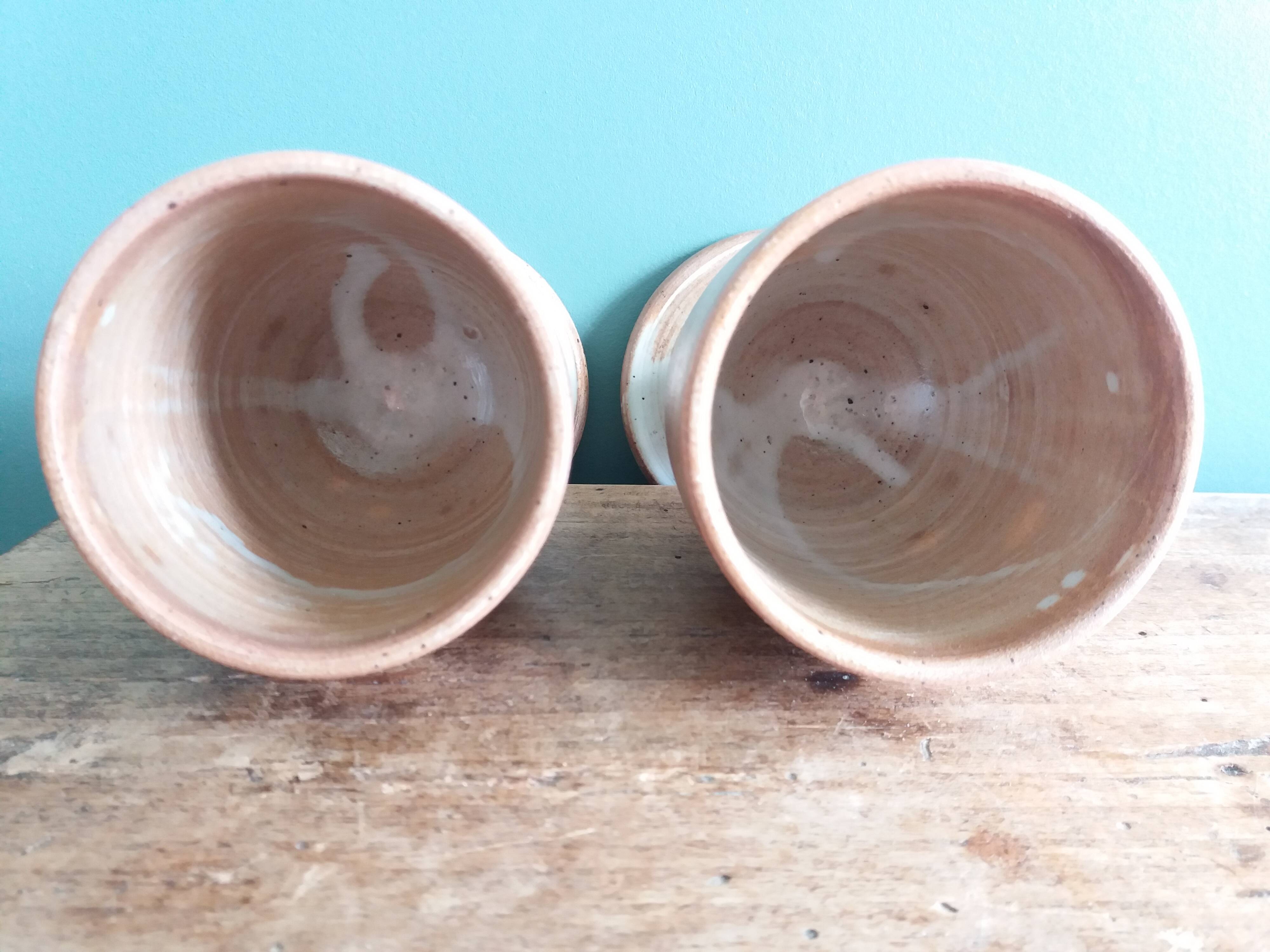 Stoneware Mazagrans stemmed glasses and cups from Puisaye