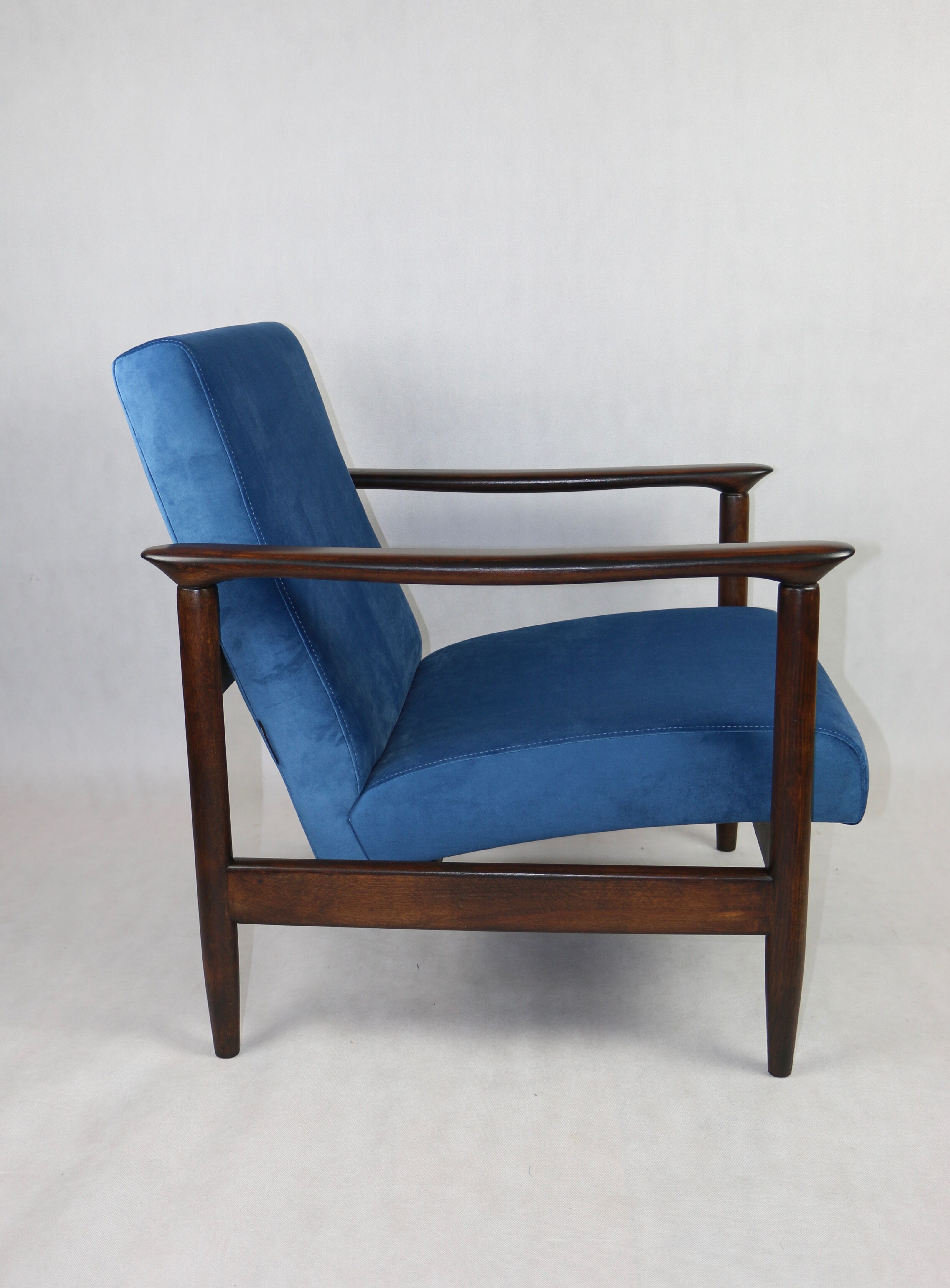 Blue marine velvet gfm-142 armchair by Edmund Homa, 1970s, ocean