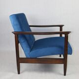 Blue marine velvet gfm-142 armchair by Edmund Homa, 1970s, ocean