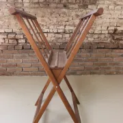 Folding oak magazine rack with slats – vintage magazine stand, mid-20th c.