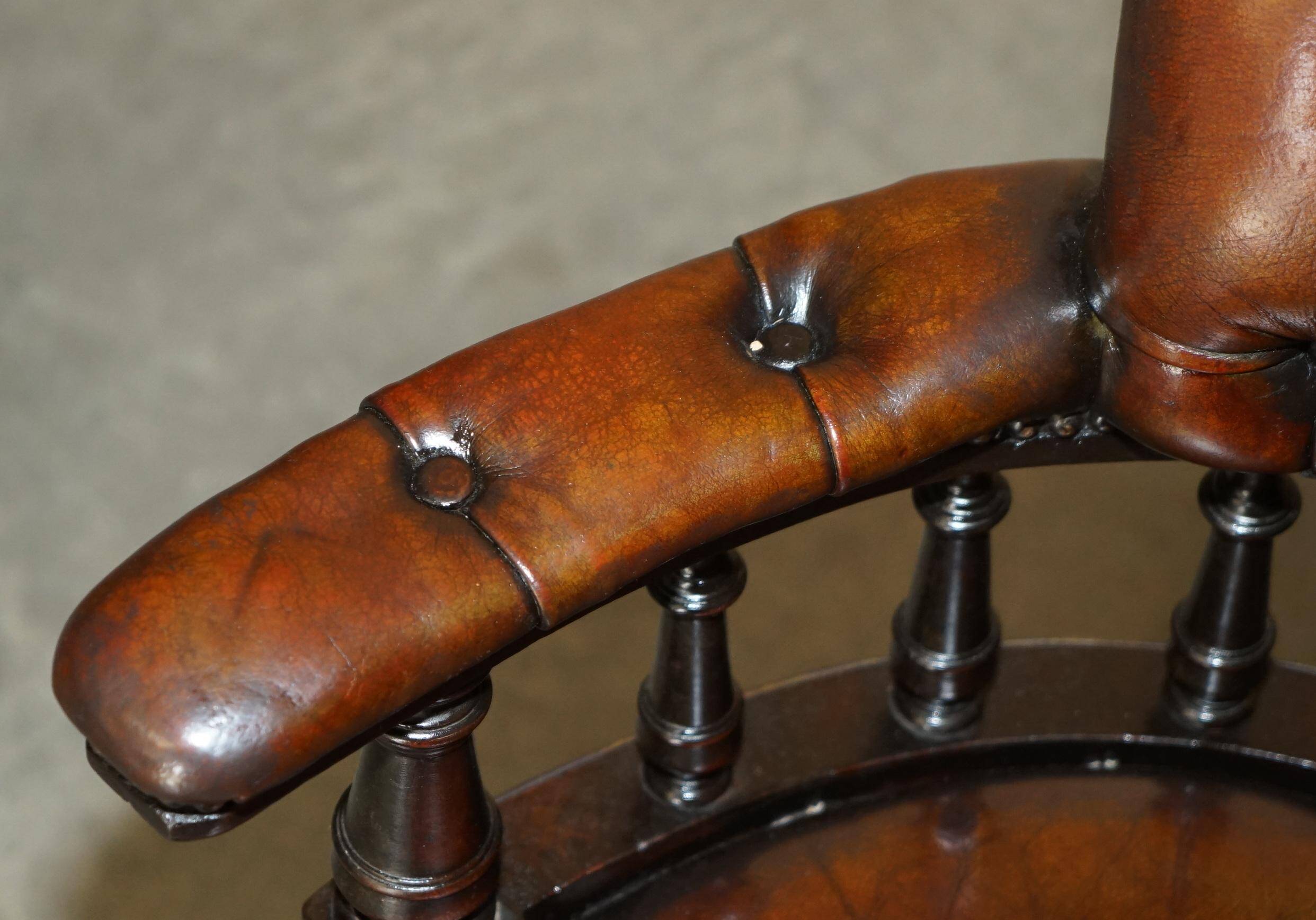 Victorian Captain Chesterfield Armchair in Restored Leather