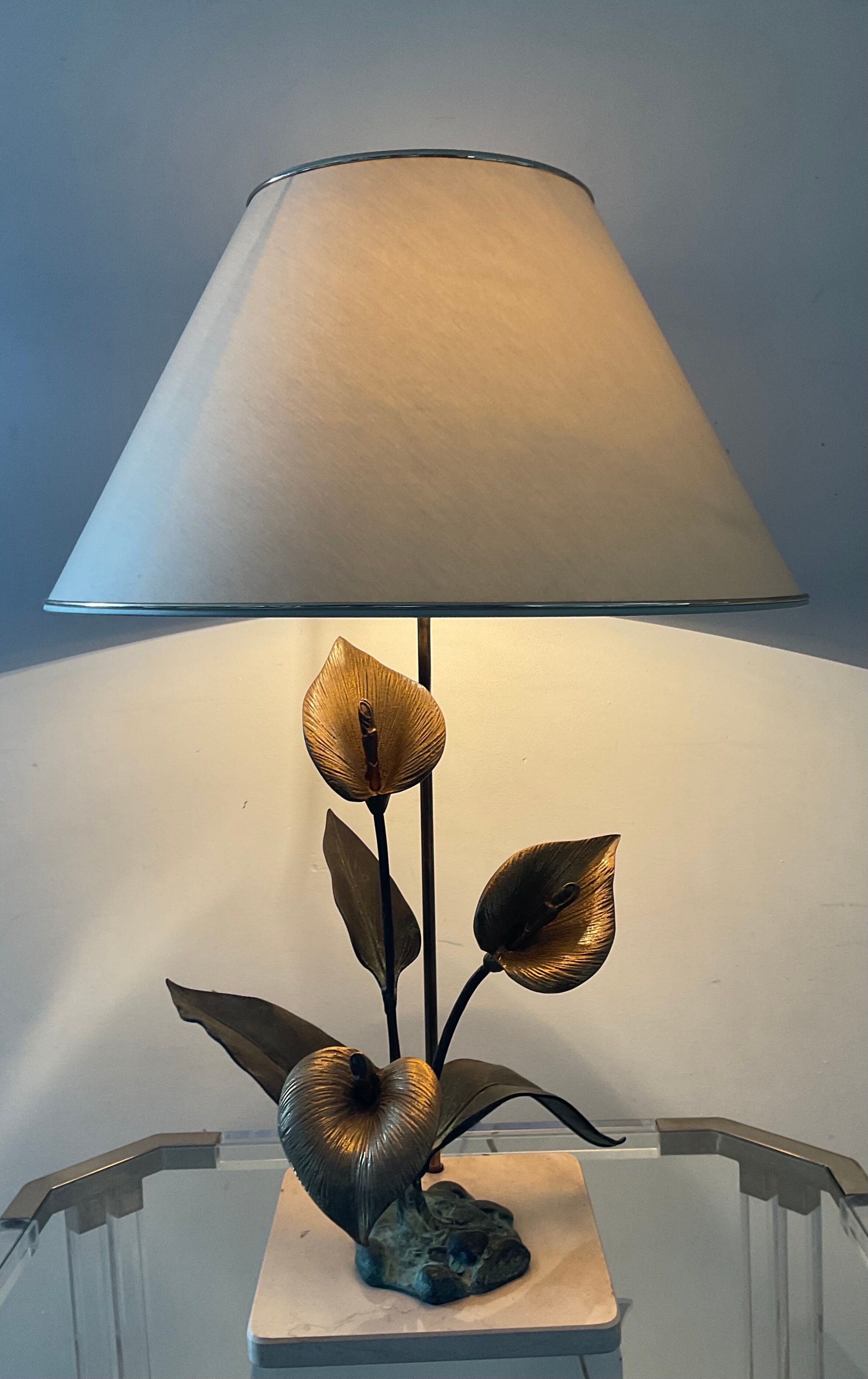 Vintage lamp in travertine and bronze 70s