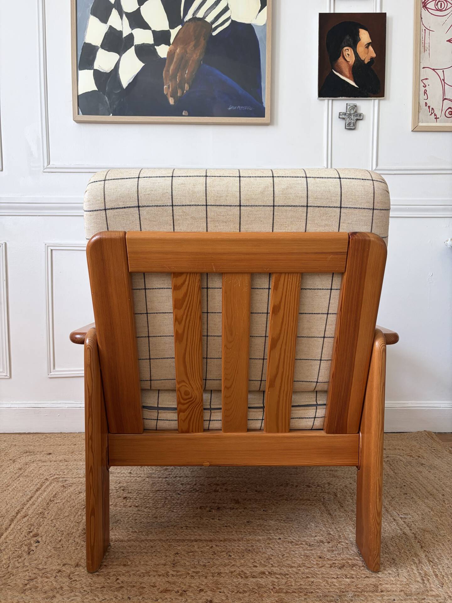 Modernist armchair in solid pine