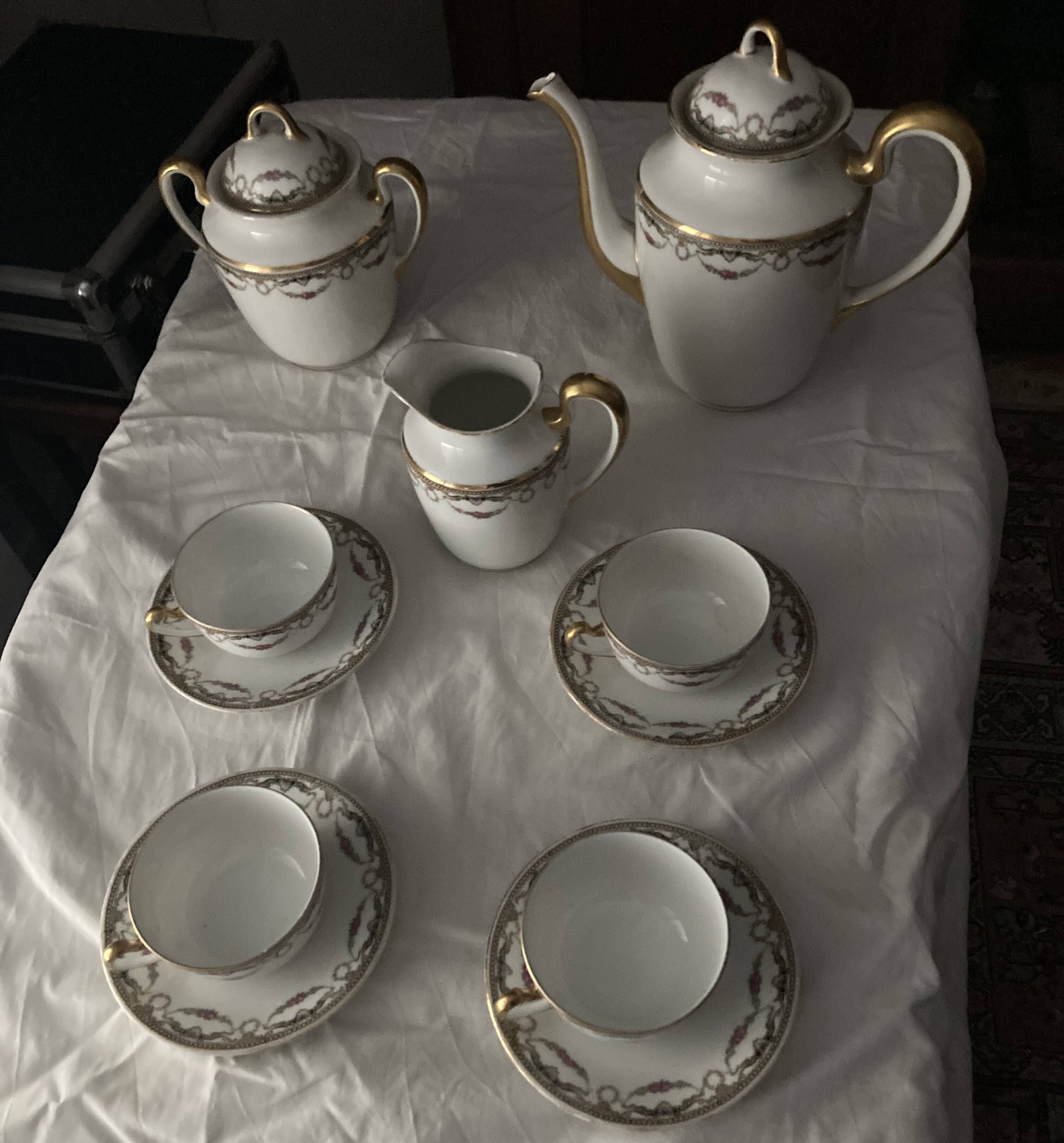 Complete café service porcelain Limoges William Guérin