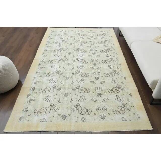 1970s Vintage Turkish Oushak Handmade Wool Cotton Beige Area Rug 170x280