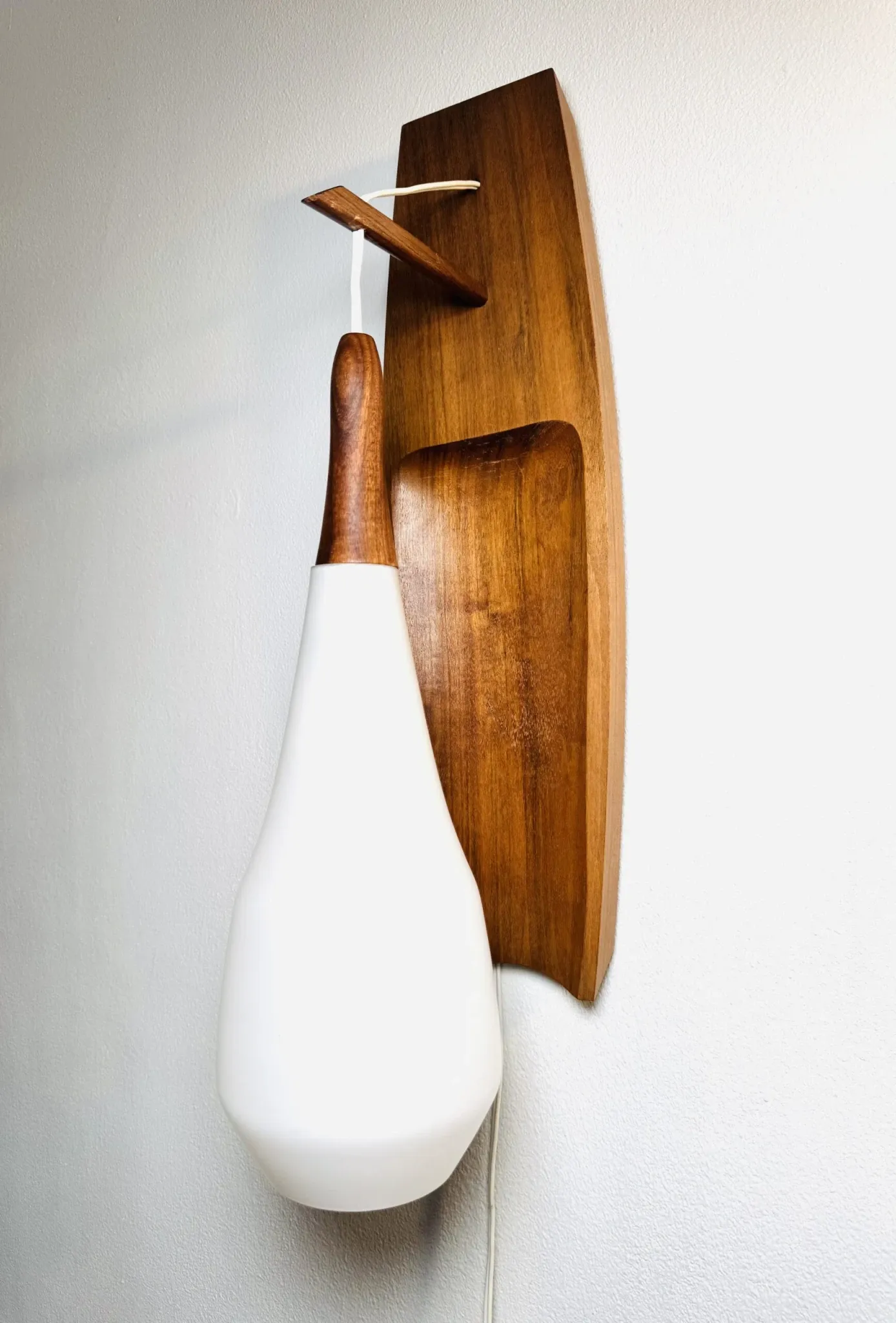 Floating Wall Lamp In Wood & Matt Opal Glass By Philips, The Netherlands, 1950S