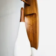 Floating Wall Lamp In Wood & Matt Opal Glass By Philips, The Netherlands, 1950S
