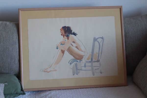 Tableau Aquarelle sur papier – femme assise