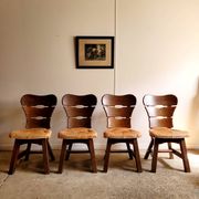 Set of 4 brutalist wooden chairs