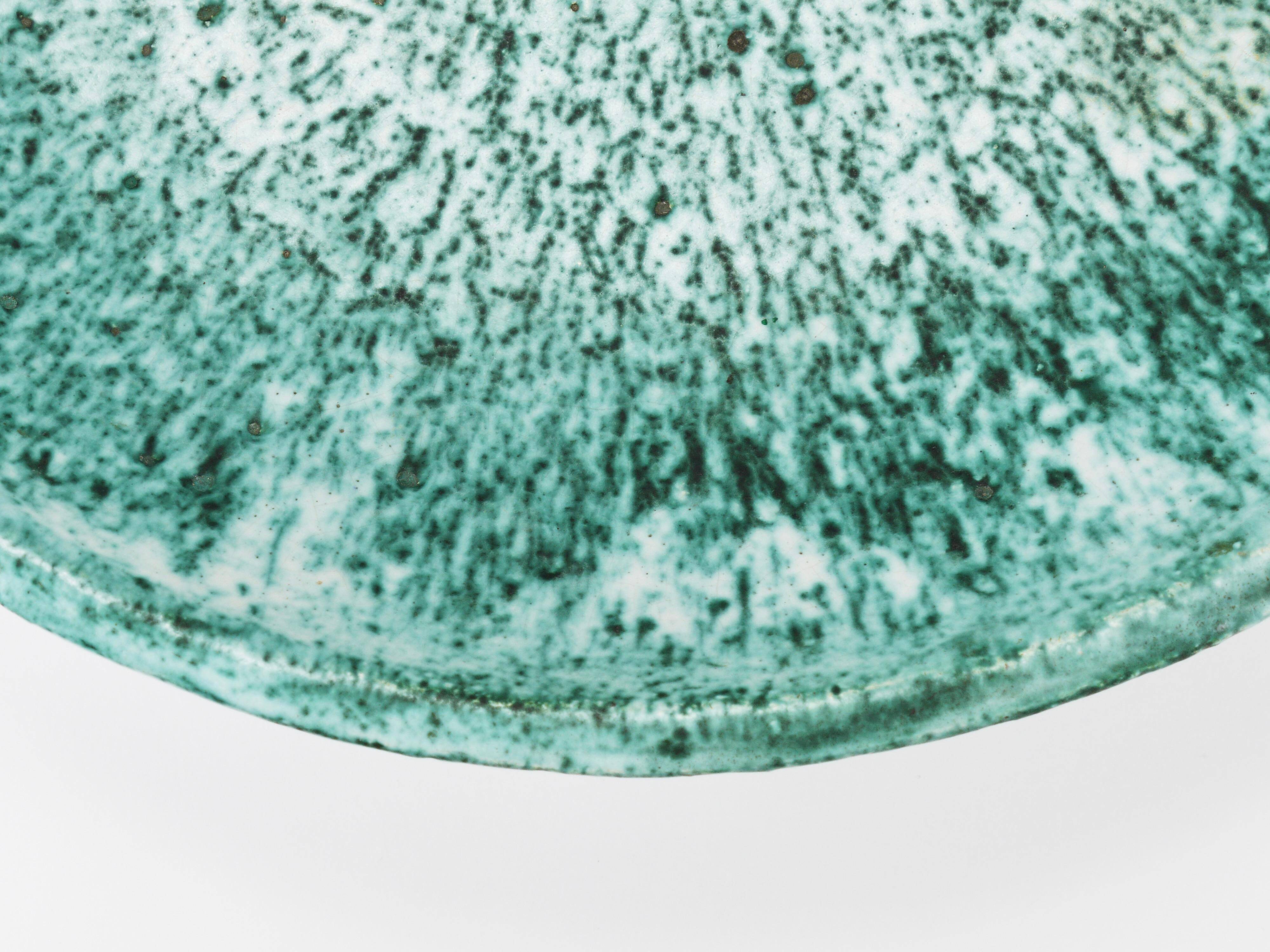 Eva Ruffoni Grand Bol Art Fruitier en Céramique Turquoise, 15 pouces de diamètre, Italie, années 1980