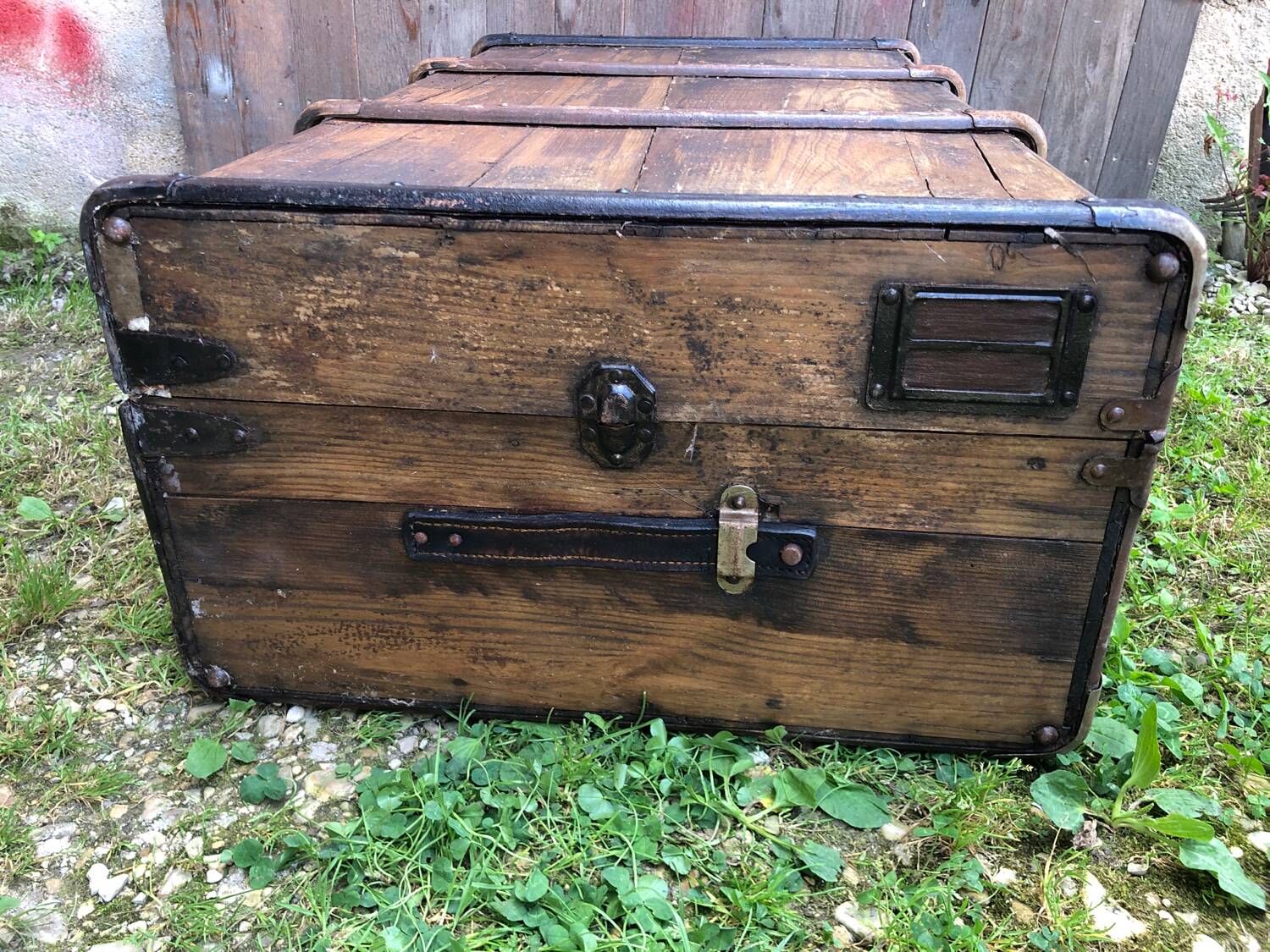 Old wooden transport trunk late 19th century vintage