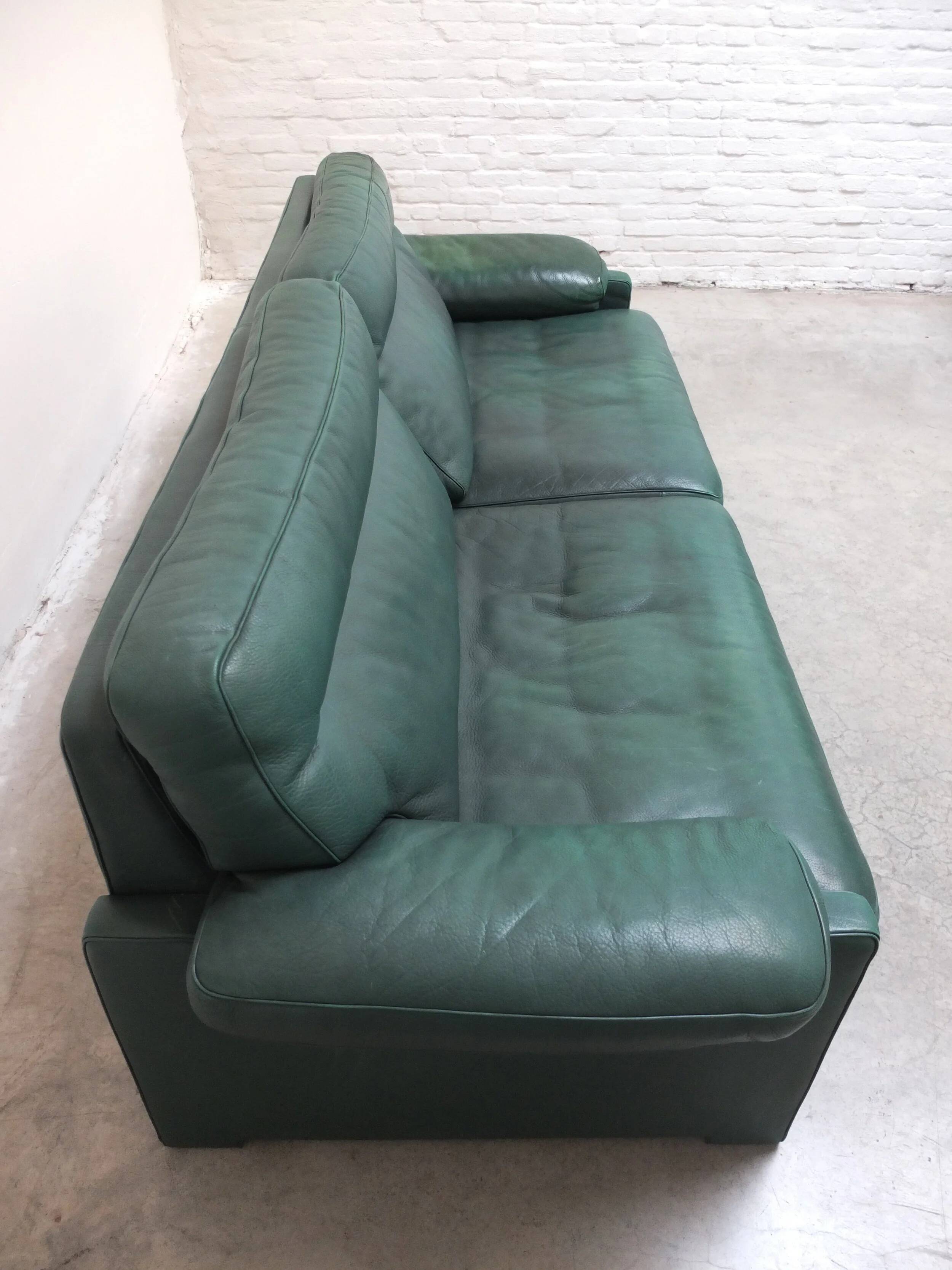 Green leather 3-seater 'DS-70' sofa by De Sede, 1980s